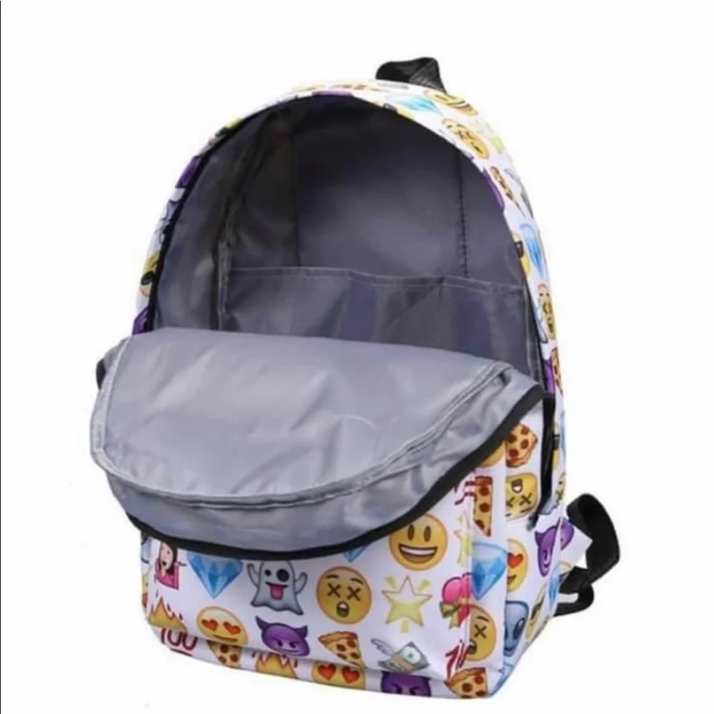 Emoji Cartoon Colorful Canvas Casual Retro Travel School Backpack & Pouch Set